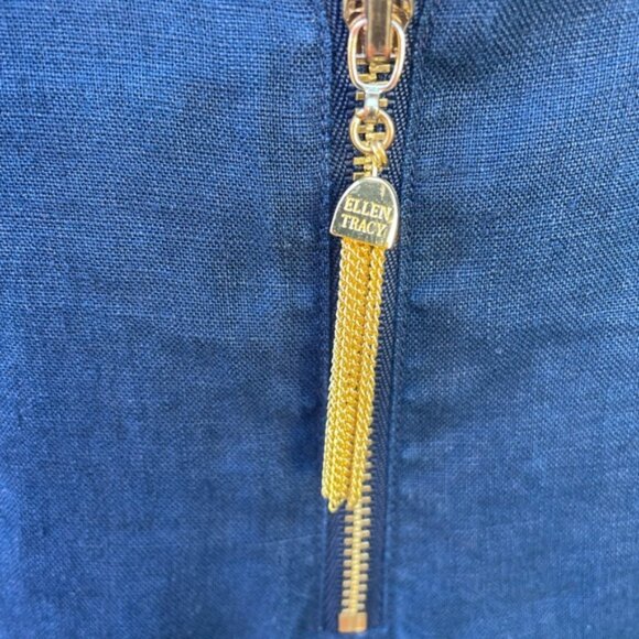 Ellen Tracy Navy Zip Front Roll Tab Short Sleeve Linen Tunic Sz Med - Picture 12 of 12